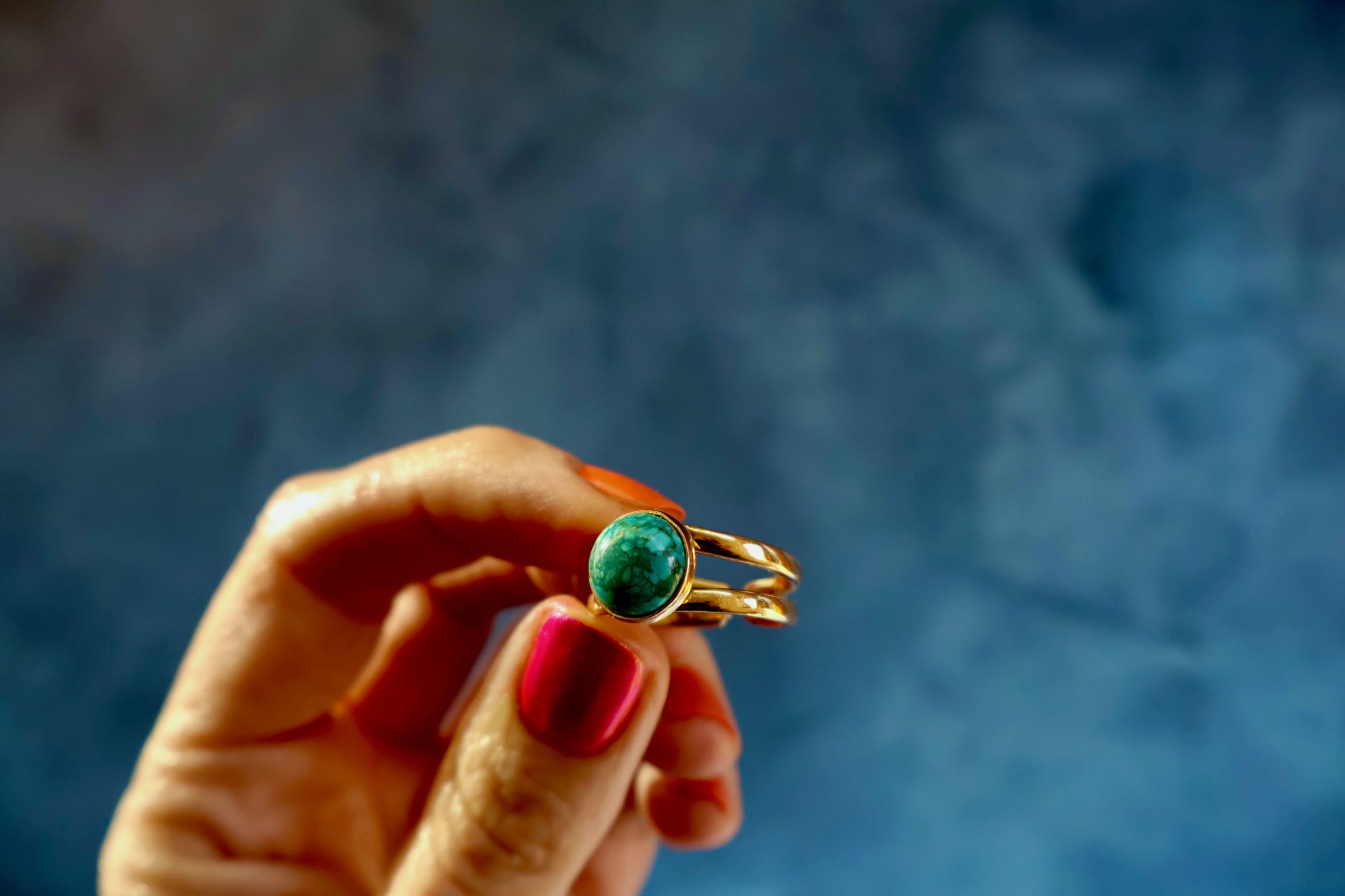 Hubei Turquoise Double Band Ring in Gold Alchemia Adjustable H2