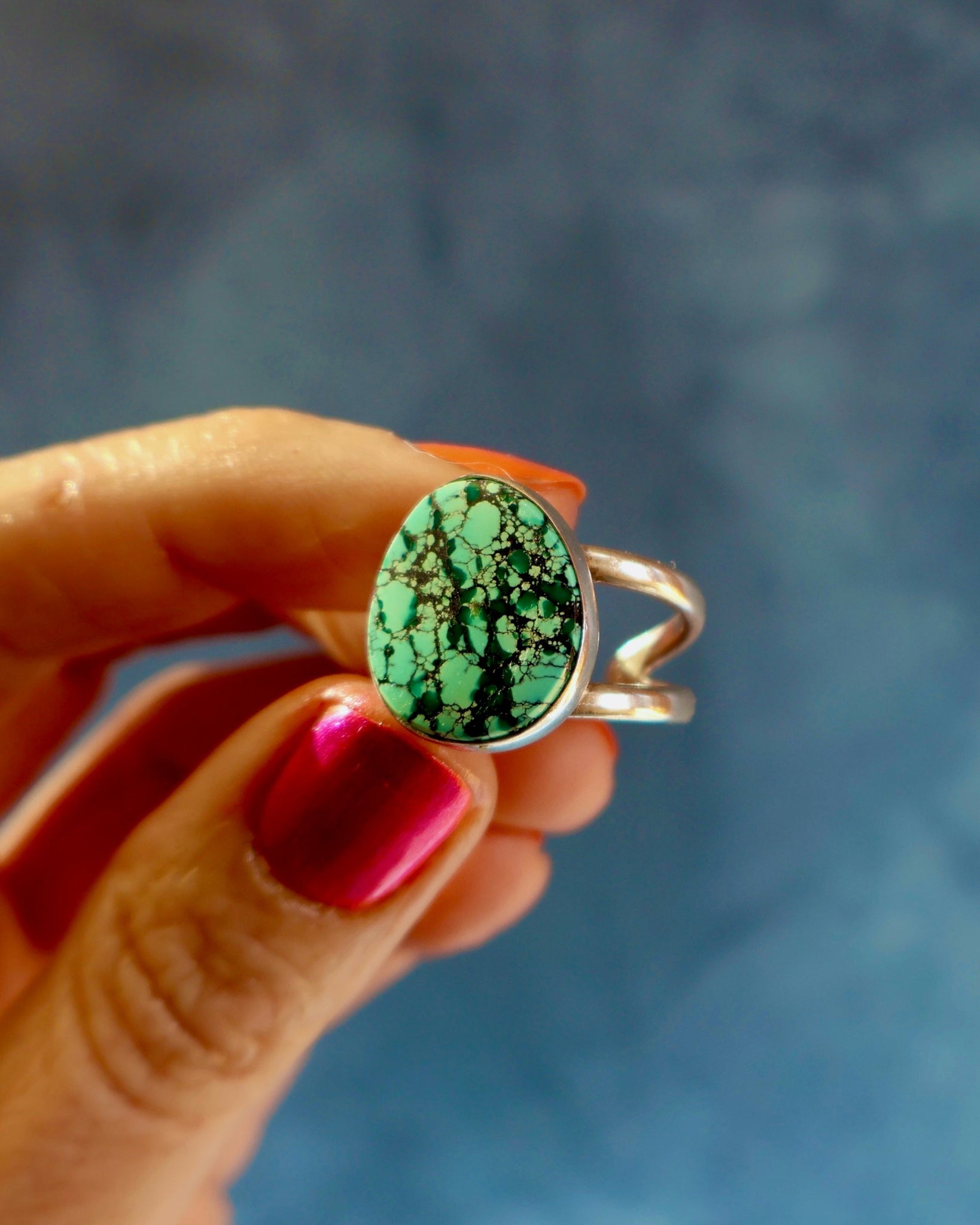 Hubei Turquoise Double Band Ring in Sterling Silver Adjustable H3