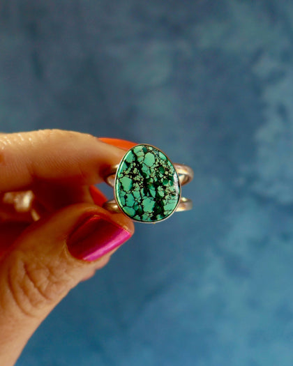 Hubei Turquoise Double Band Ring in Sterling Silver Adjustable