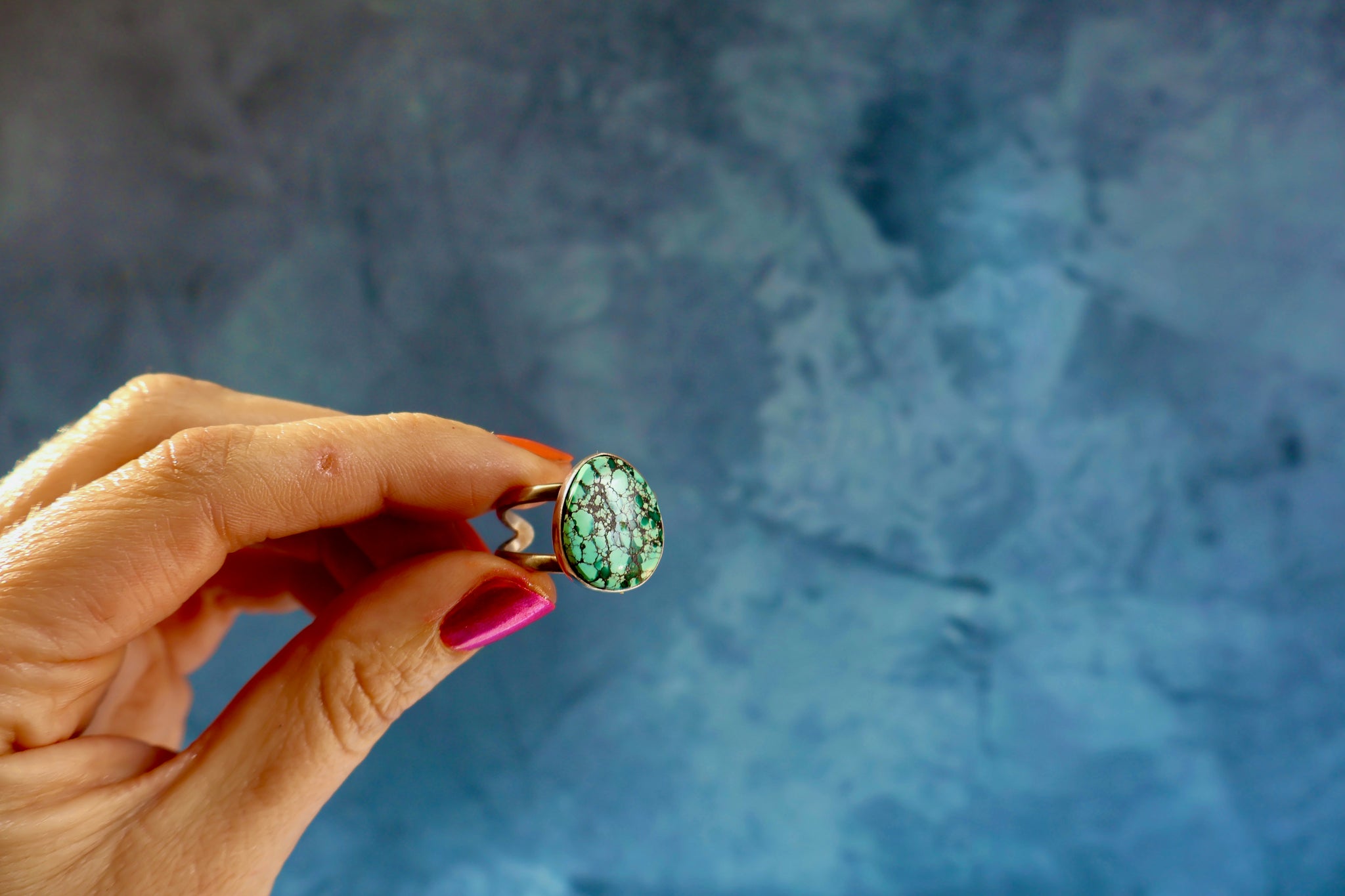 Hubei Turquoise Double Band Ring in Sterling Silver Adjustable H3