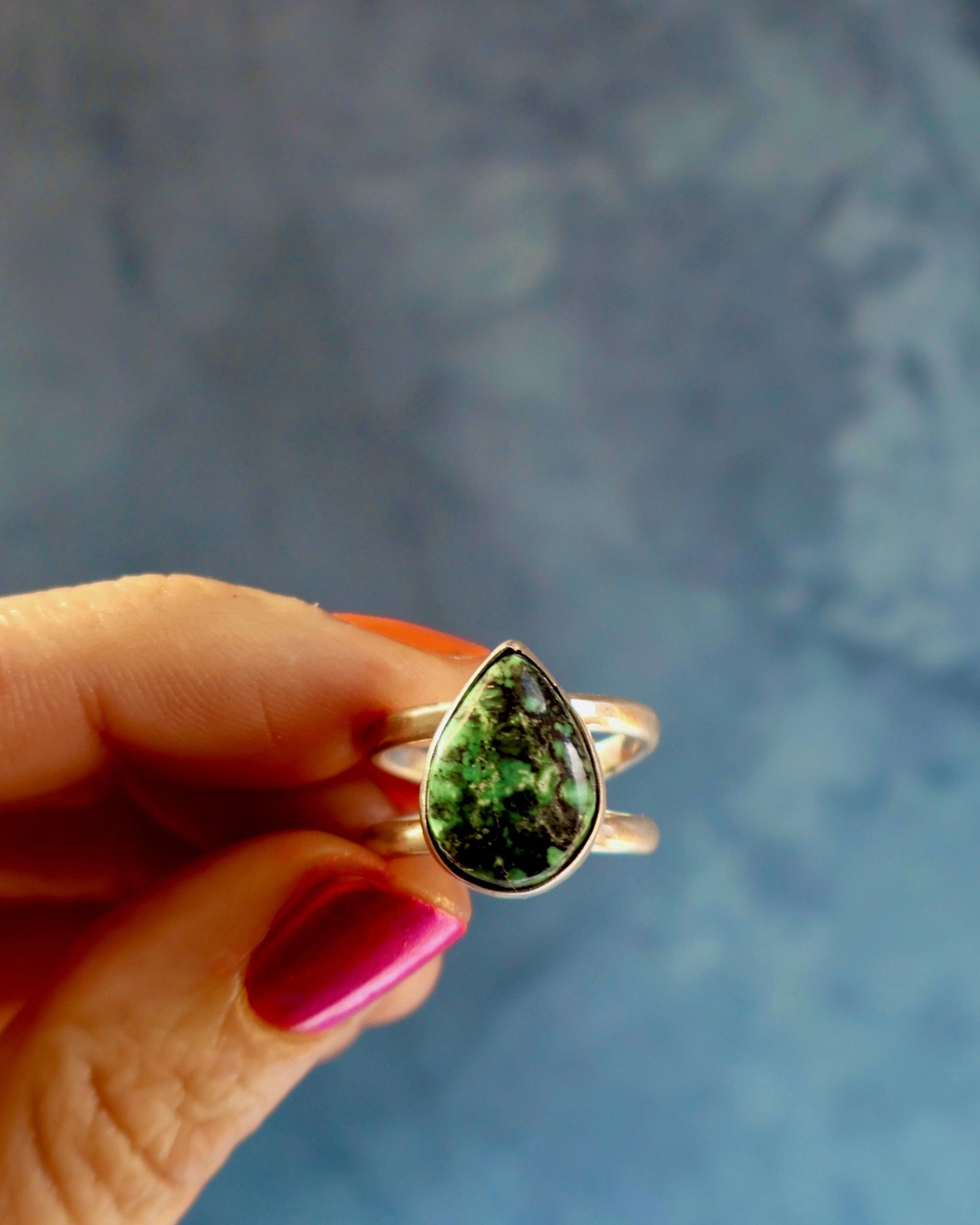 Hubei Turquoise Double Band Ring in Sterling Silver Adjustable H4