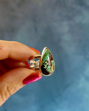 Hubei Turquoise Double Band Ring in Sterling Silver Adjustable H5