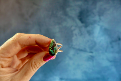 Hubei Turquoise Double Band Ring in Sterling Silver Adjustable