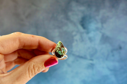 Hubei Turquoise Double Band Ring in Sterling Silver Adjustable