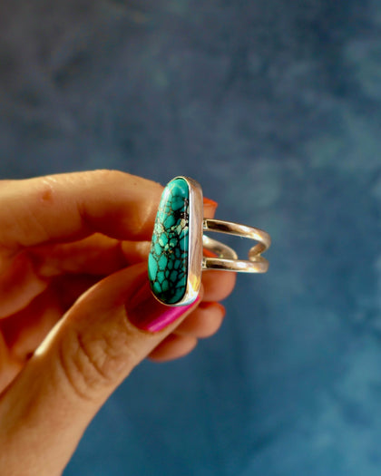 Hubei Turquoise Double Band Ring in Sterling Silver Adjustable