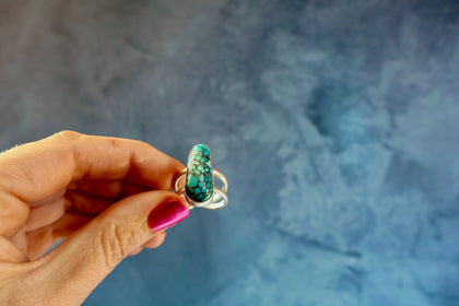 Hubei Turquoise Double Band Ring in Sterling Silver Adjustable