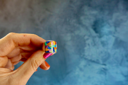 Rainbow Mosaic Signet Ring Sterling Silver & Opal