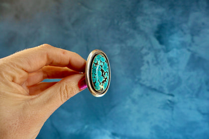 Cloud Mountain Turquoise Double Band Ring in Sterling Silver Adjustable