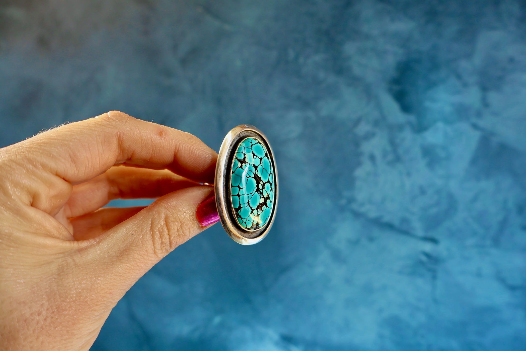 Cloud Mountain Turquoise Double Band Ring in Sterling Silver Adjustable H7
