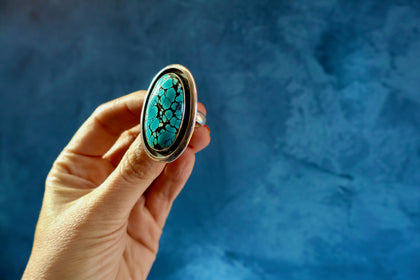 Cloud Mountain Turquoise Double Band Ring in Sterling Silver Adjustable