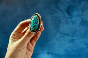 Cloud Mountain Turquoise Double Band Ring in Sterling Silver Adjustable H7