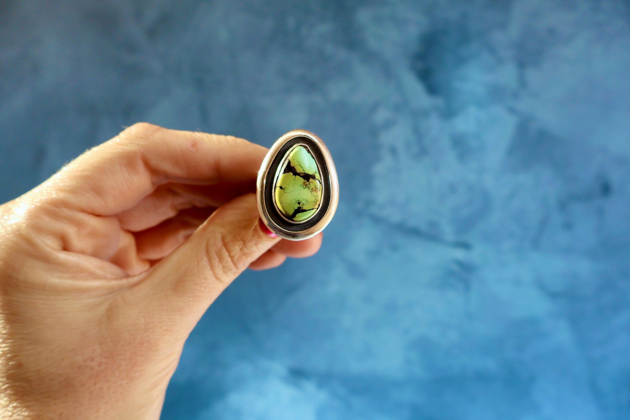 Cloud Mountain Turquoise Ring in Sterling Silver Adjustable H8