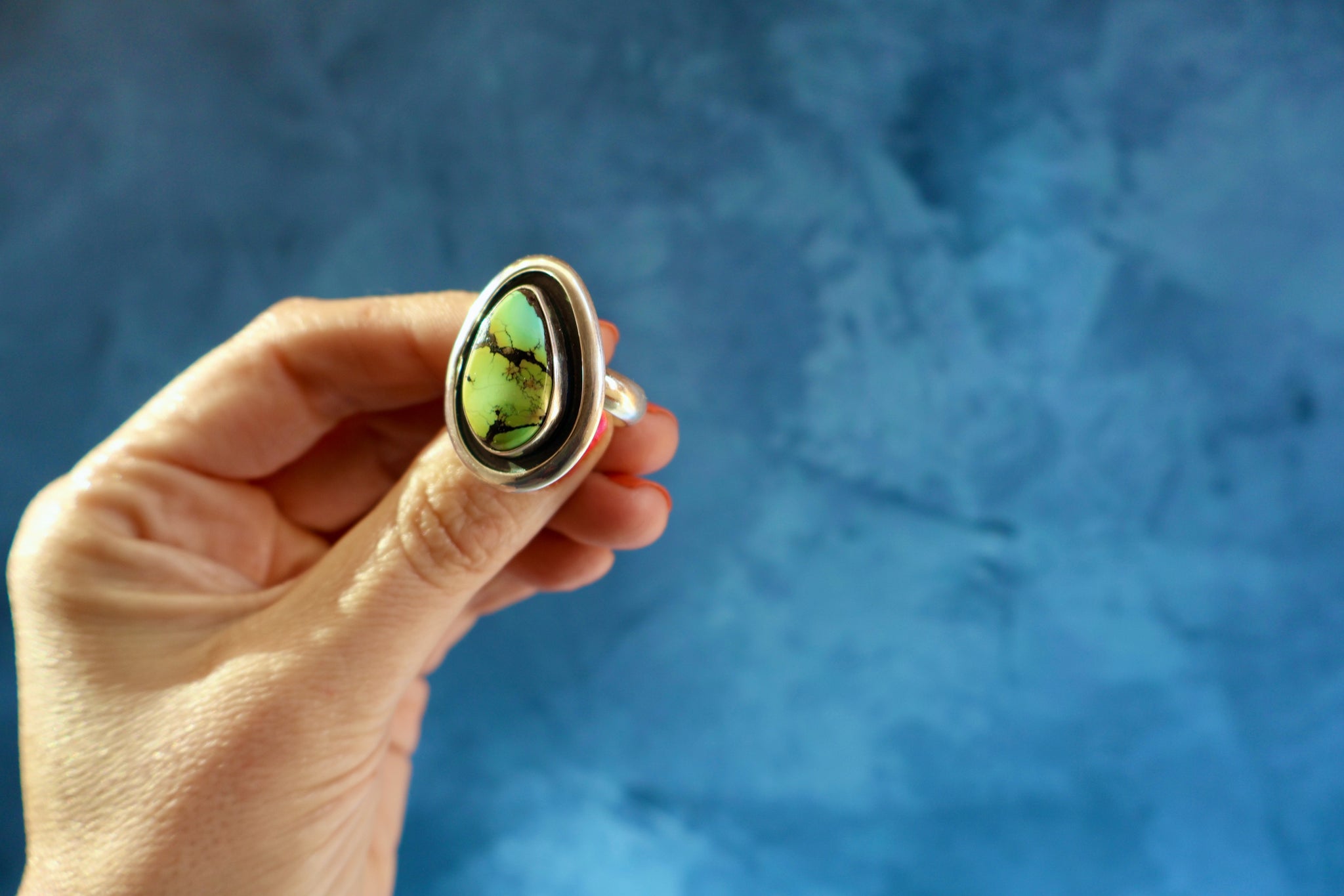 Cloud Mountain Turquoise Ring in Sterling Silver Adjustable H8