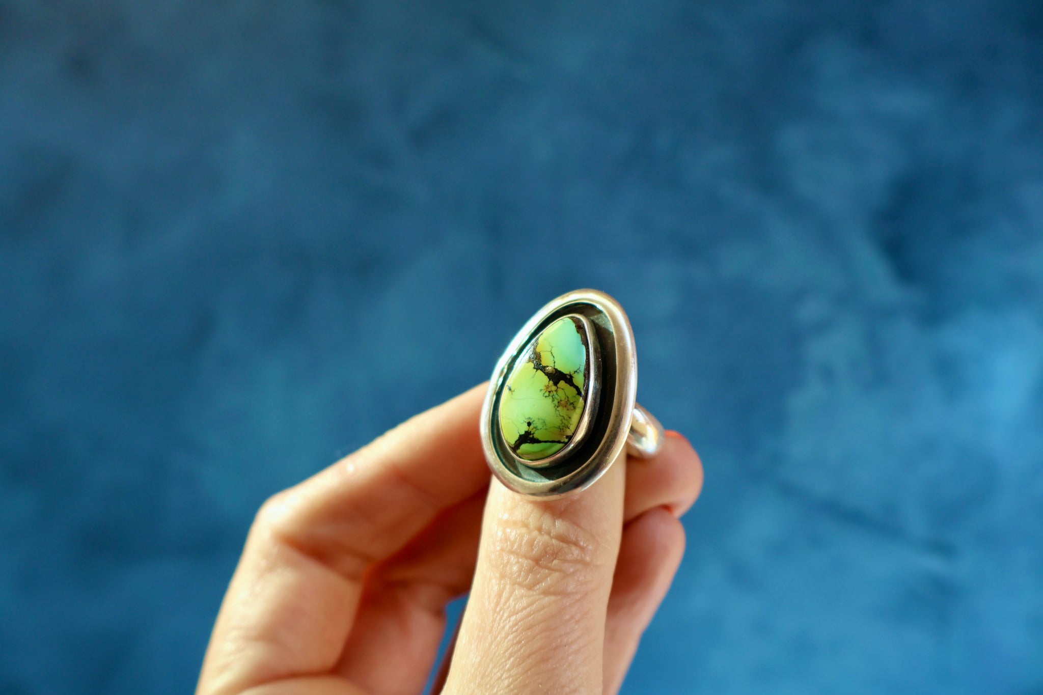 Cloud Mountain Turquoise Ring in Sterling Silver Adjustable H8
