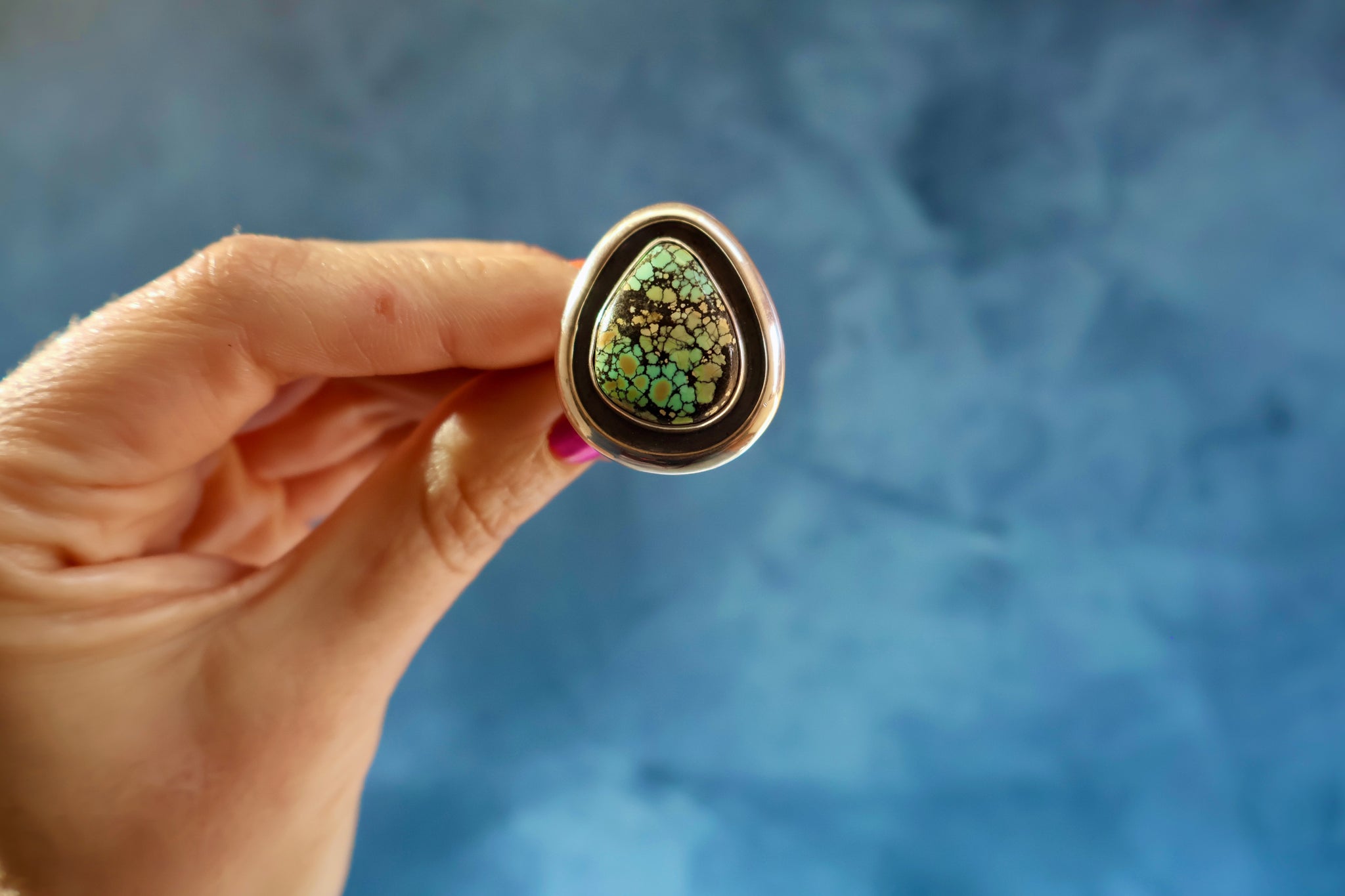 Qingu Turquoise Ring in Sterling Silver Adjustable H9