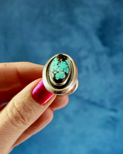Cloud Mountain Turquoise Ring in Sterling Silver Adjustable
