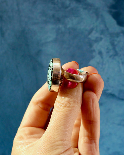 Cloud Mountain Turquoise Ring in Sterling Silver Adjustable