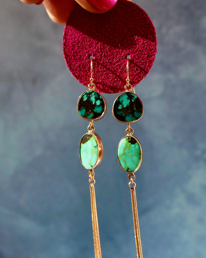 Hubei Turquoise & Sparkling Snake Chain Earrings in Gold Alchemia