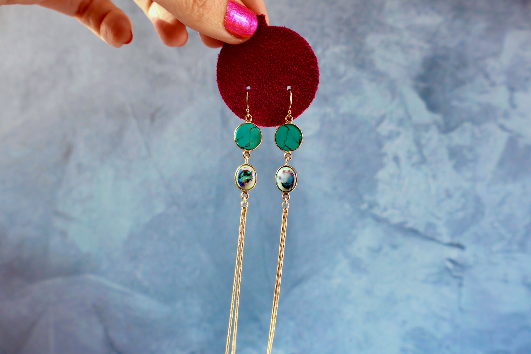 Opal & Hubei Turquoise & Sparkling Snake Chain Earrings in Gold Alchemia H15