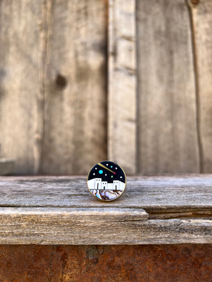 Shooting Star Mother of Pearl & Abalone Inlay Design Ring in Gold Alchemia Adjustable