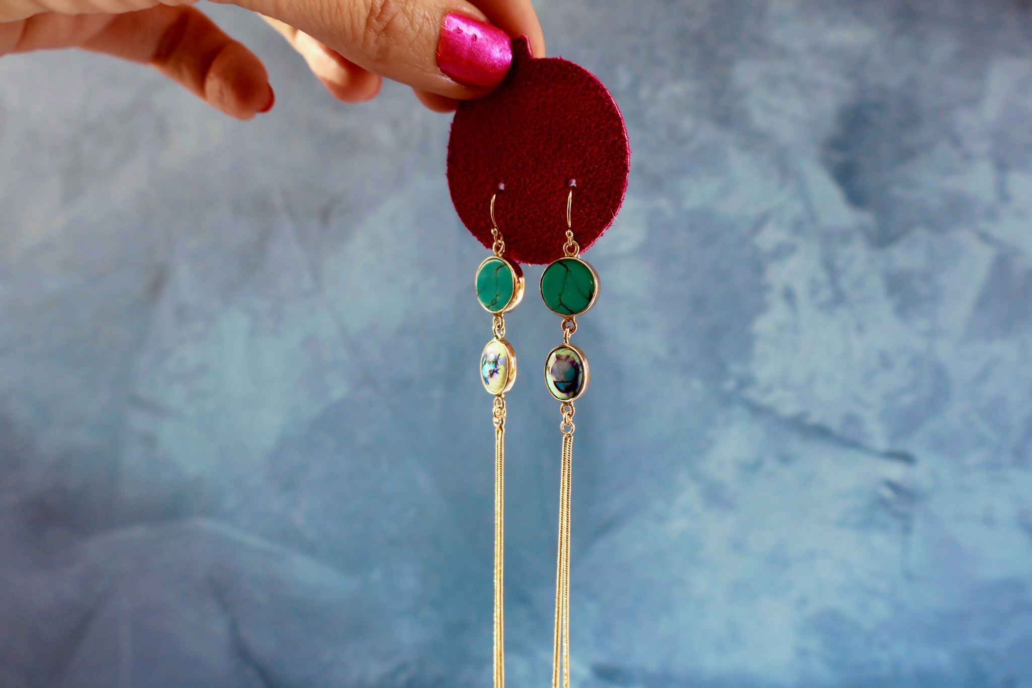 Opal & Hubei Turquoise & Sparkling Snake Chain Earrings in Gold Alchemia H15