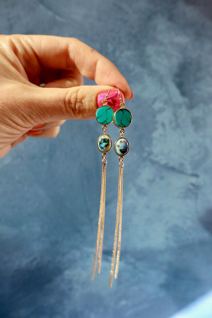 Opal & Hubei Turquoise & Sparkling Snake Chain Earrings in Gold Alchemia