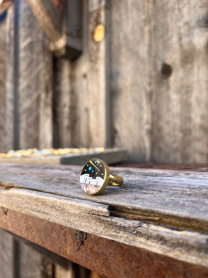 Shooting Star Mother of Pearl & Abalone Inlay Design Ring in Gold Alchemia Adjustable