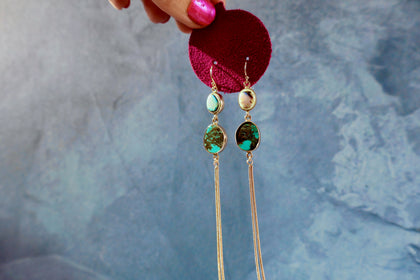 Opal & Hubei Turquoise & Sparkling Snake Chain Earrings in Gold Alchemia