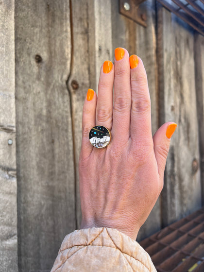 Shooting Star Mother of Pearl & Abalone Inlay Design Ring in Gold Alchemia Adjustable