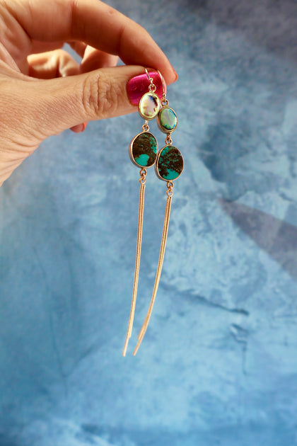 Opal & Hubei Turquoise & Sparkling Snake Chain Earrings in Gold Alchemia