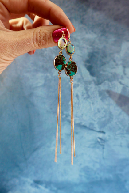 Opal & Hubei Turquoise & Sparkling Snake Chain Earrings in Gold Alchemia