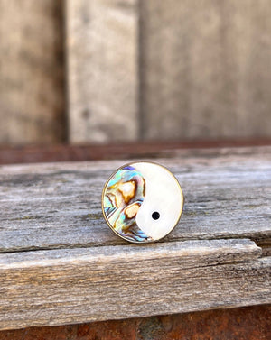 Ying Yang Mother of Pearl & Abalone Inlay Design Ring in Gold Alchemia Adjustable T6