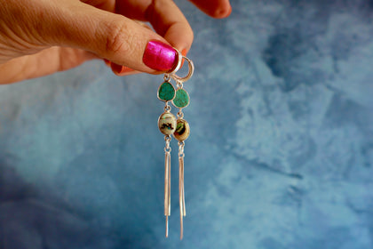 Opal  & Turquoise Sparkling Snake Chain Earrings in Sterling Silver