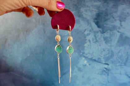 Opal  & Turquoise Sparkling Snake Chain Earrings in Sterling Silver