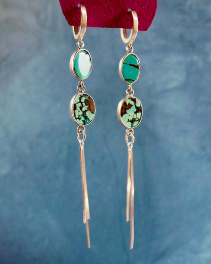 Turquoise Sparkling Snake Chain Earrings in Sterling Silver