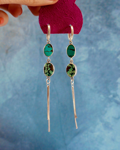 Turquoise Sparkling Snake Chain Earrings in Sterling Silver