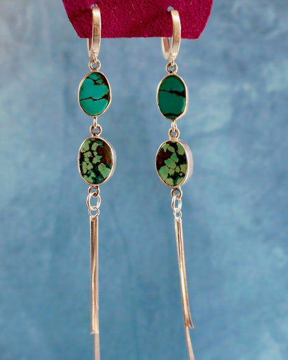 Turquoise Sparkling Snake Chain Earrings in Sterling Silver