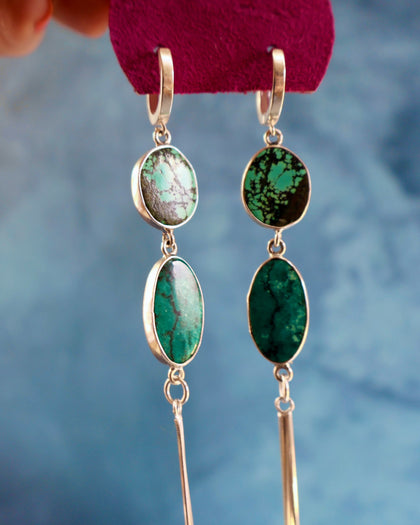 Turquoise Sparkling Snake Chain Earrings in Sterling Silver