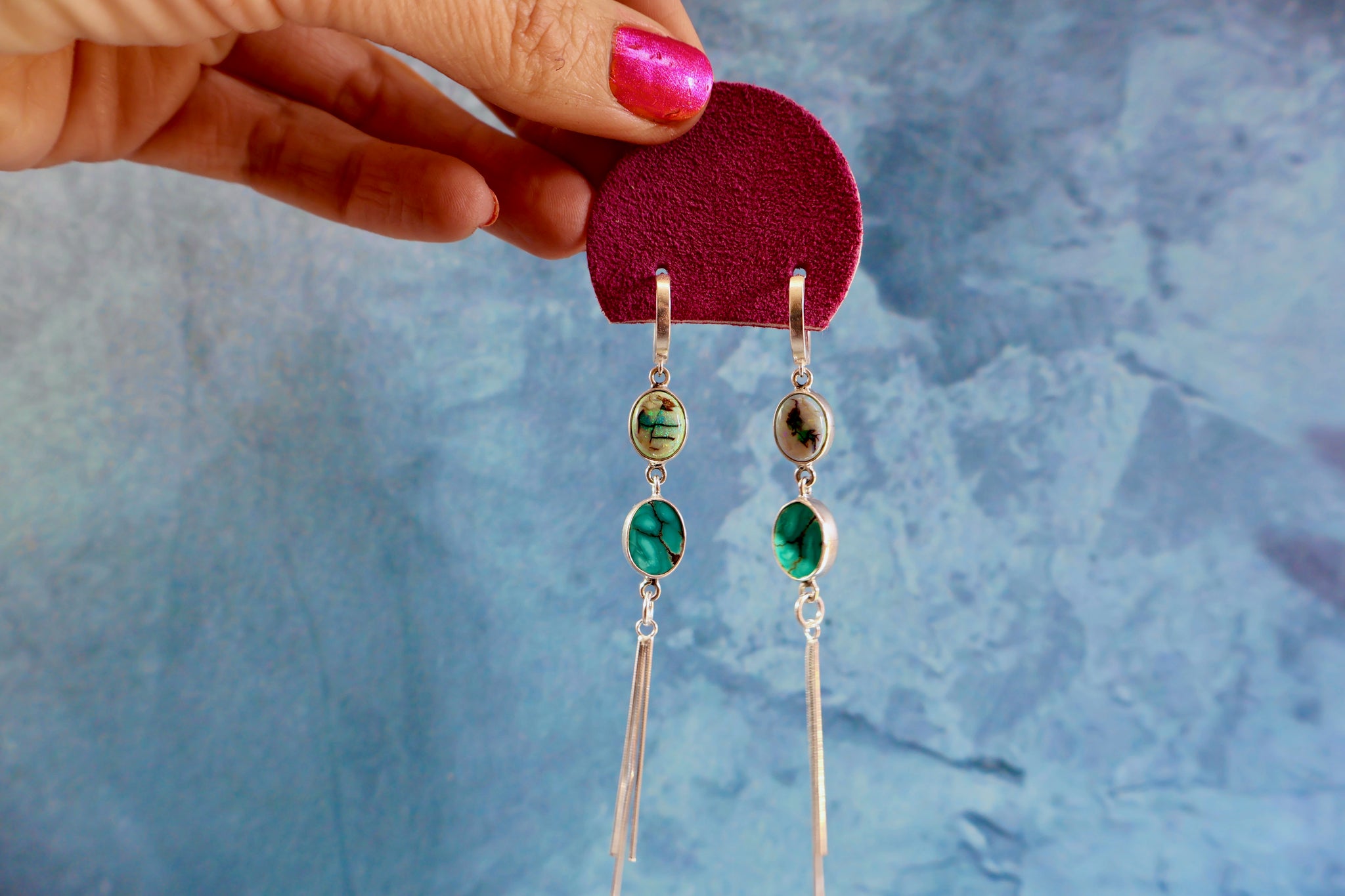 Turquoise Sparkling Snake Chain Earrings in Sterling Silver H23