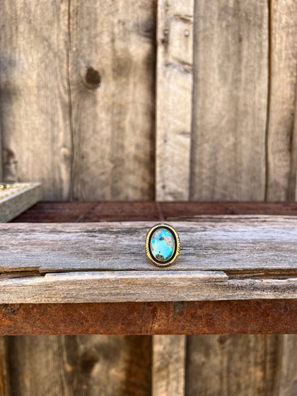 White Water Turquoise with Detail Band Ring in Gold Alchemia Adjustable