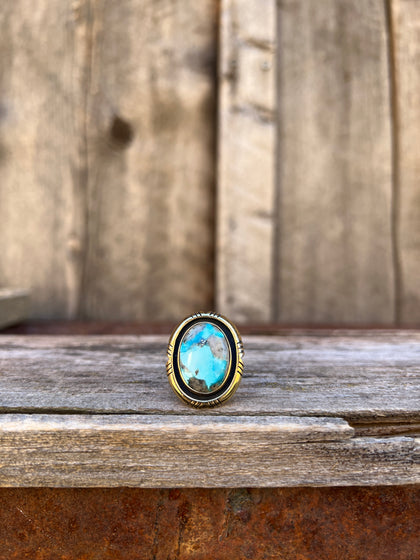 White Water Turquoise with Detail Band Ring in Gold Alchemia Adjustable