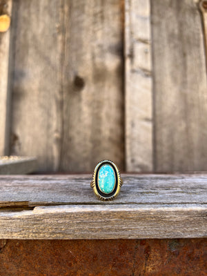 White Water Turquoise with Detail Band Ring in Gold Alchemia Adjustable T10
