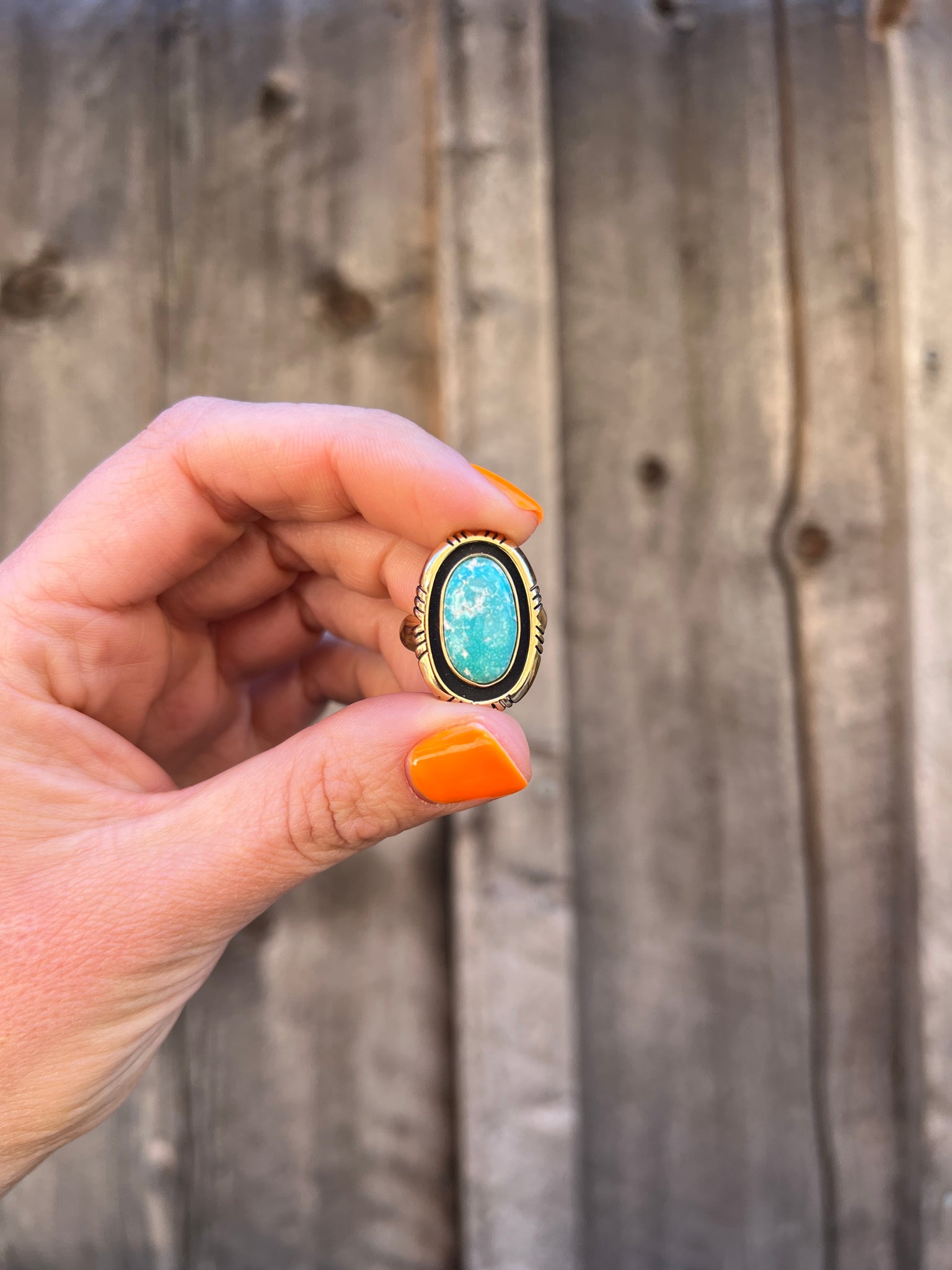 White Water Turquoise with Detail Band Ring in Gold Alchemia Adjustable T10