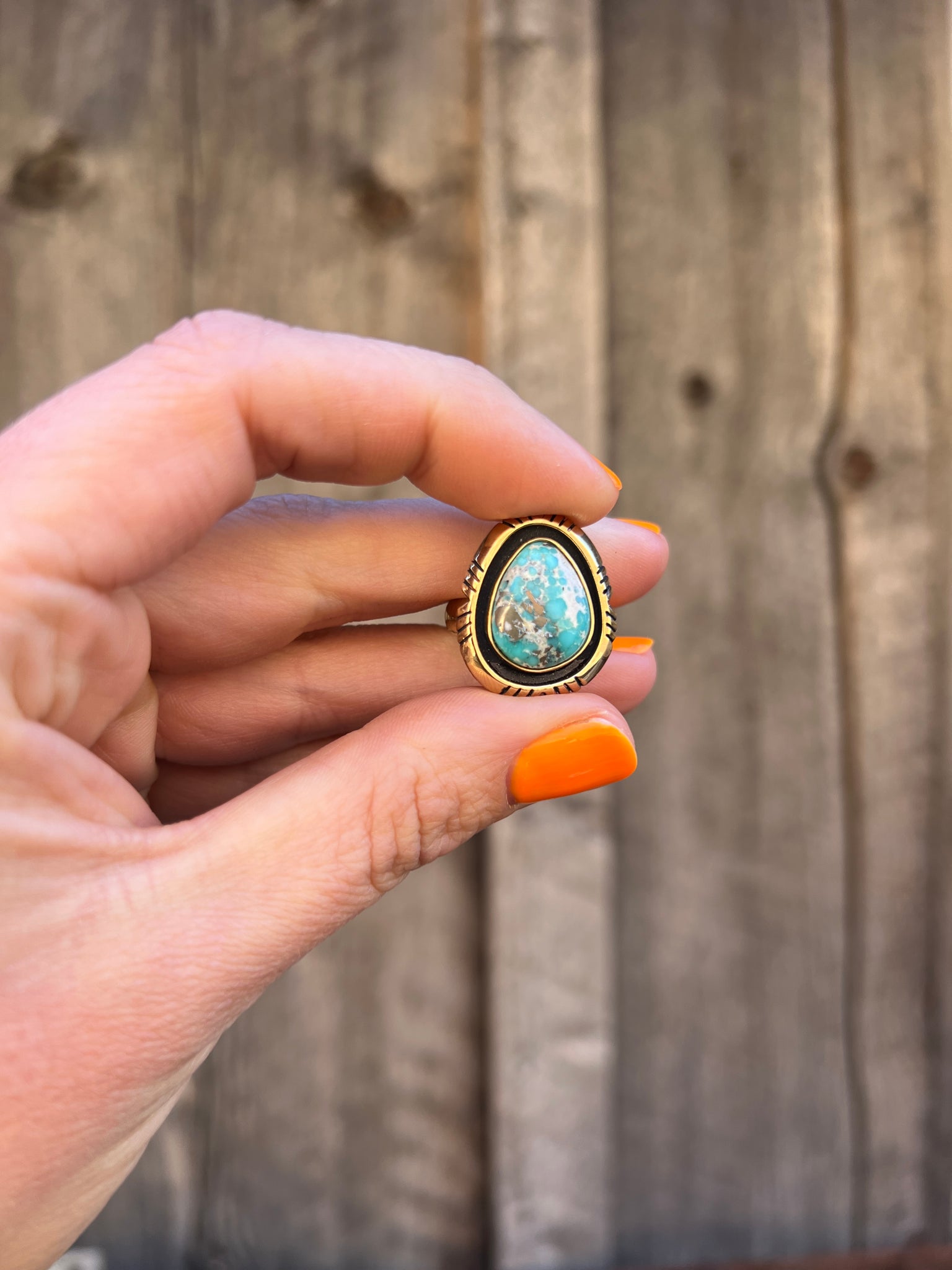 White Water Turquoise with Detail Band Ring in Gold Alchemia Adjustable T12