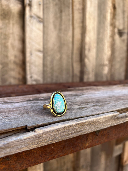 White Water Turquoise with Detail Band Ring in Gold Alchemia Adjustable