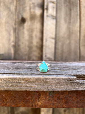 Gemstone- Cut Arizona Turquoise & Sterling Silver Adjustable Double Band Ring T14