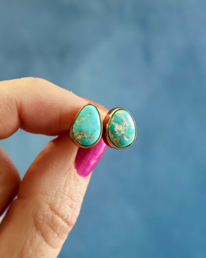 White Water Turquoise Gold Alchemia Studs H29