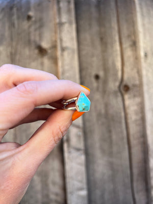 Gemstone- Cut Arizona Turquoise & Sterling Silver Adjustable Double Band Ring T14