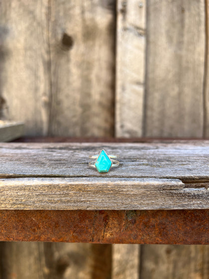 Gemstone- Cut Arizona Turquoise & Sterling Silver Adjustable Double Band Ring