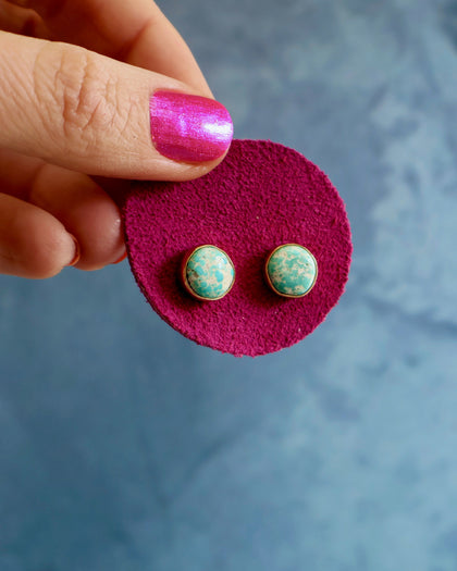 White Water Turquoise Gold Alchemia Studs